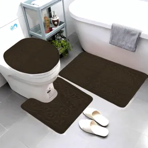 3-piece flannel embossed bathroom mat set, soft non-slip toilet cover and absorbent rugs.