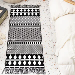 Nordic Ethnic Style Cotton Linen Jacquard Woven Carpet Bedroom Bedside Tassel Rug