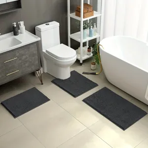 Set Tappetino per Bagno in Ciniglia Antiscivolo Assorbente Tappeto Peloso per Ingresso Arredamento Casa
