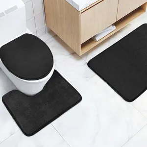 3-piece black memory foam bathroom mat set, non-slip absorbent floor carpet for toilet.