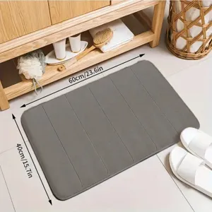 Grey memory foam bathroom floor mat, striped absorbent non-slip mat for toilet room