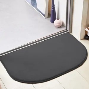 Dark grey semi-circular doormat, non-slip absorbent floor mat for bathroom, entrance, and doorway.