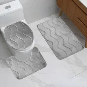 Set tappeti bagno grigio 3 pezzi motivo onde tappetino antiscivolo per wc e pavimento di casa