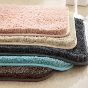 Thickened plush floor mat set displaying multiple colors, ideal for bathroom and home use.