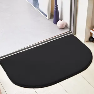 Modern half-round black non-slip floor mat, soft absorbent door rug for bathroom and hallway.