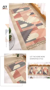 Cotton linen geometric rug bohemian bedside runner woven non-slip living room carpet decor