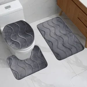Set tappetini da bagno grigi 3 pezzi copriwater soffice e tappeto doccia antiscivolo
