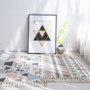 Nordic ethnic geometric cotton linen tassel floor mat bedroom bedside living room carpet