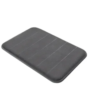 Dark grey memory foam bath mat, striped anti-slip absorbent floor mat for bathroom.