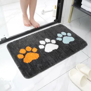 Alfombra de baño de felpa con huellas de patas, felpudo antideslizante absorbente para el hogar.