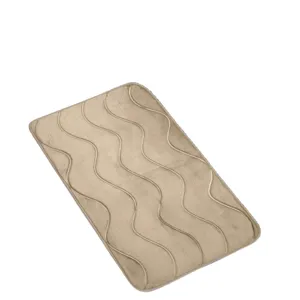 Tappetino da bagno assorbente in memory foam beige con motivo goffrato a onde per pavimento