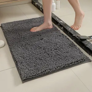 Alfombra de baño de chenilla gris oscuro, muy absorbente y antideslizante para el hogar.
