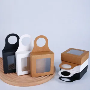 Kraft Paper Gift Box Small Packaging Box With Transparent Window Hanging Ear Design For Tea Coffee Wine Storage
