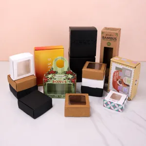 Custom paper packaging boxes set, kraft paper gift box, window box, retail packaging.
