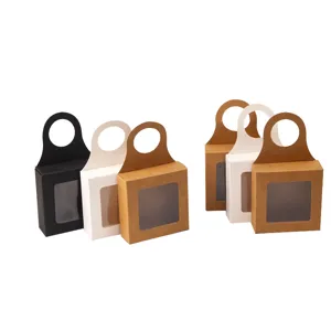 Kraft paper packaging box with window and handle for wine, tea, coffee and small gifts.