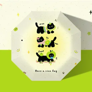 Sombrilla plegable automática con bonito estampado de gato negro, protección UV y pegamento negro.