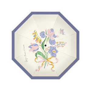 Automatic folding sun umbrella with vintage floral print, UV protection UV-resistant shade.