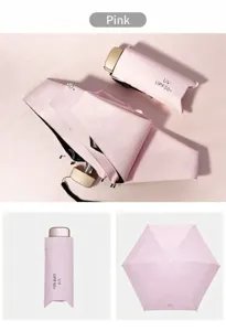 Details of the ultra-light five-fold pink pocket sun umbrella with UV UPF50+ protection.