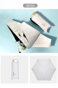 Detailed view of the white 5-fold mini pocket sun umbrella with UV UPF50+ protection.