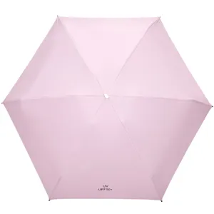 Lightweight pink folding mini pocket sun umbrella with UV UPF50+ protection main view.