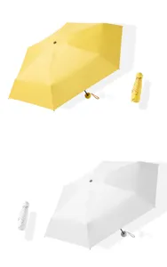 Mini capsule umbrella detail showcasing compact 5-fold design, lightweight sun protection.