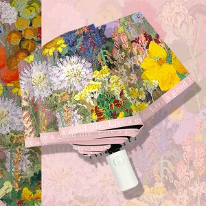 Opvouwbare Zon Regen Paraplu Olieverf Bloemen Print Automatisch Handmatig UV-Bescherming Compacte Reizende Paraplu