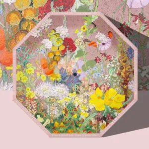 Automatische opvouwbare paraplu met vintage olieverf bloemenprint, UV-bescherming parasol.