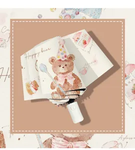 Cute cartoon bear print 3 fold automatic umbrella UV protection sun umbrella for women.