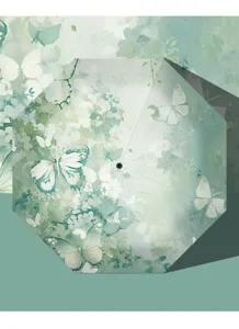 Automatische opvouwbare paraplu zonnescherm met UV-bescherming en groene vlinder bloemen print.