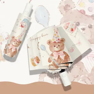 Cute cartoon bear folding umbrella uv protection sun shade 3-fold automatic umbrella main