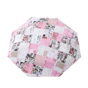 Foldable Newspaper Print Automatic Manual Umbrella UV Protection Sun Umbrella