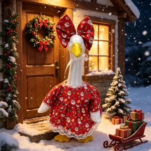 Conjunto de ropa de ganso de porche de Navidad de 23 pulgadas ganso blanco vestido rojo festivo con lazo.