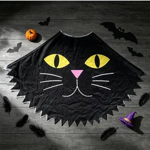 Halloween black cat cloak costume cape party dress-up decorative prop accessory for adults.