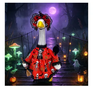 Oca da portico di Halloween da 23 pollici con abito scheletro spettrale, ideale per esterni.