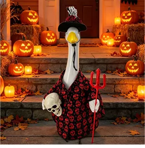 Halloween porch goose costume set 23 inch skeleton witch outfit with trident and skull decor