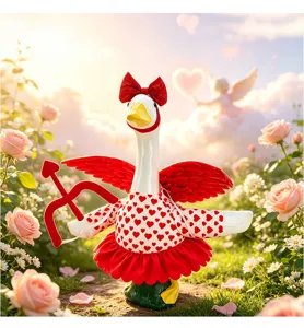 Valentinstag Veranda Gans Outfit Schleife Herz Kostüm Hut Festival Party Deko Detailansicht