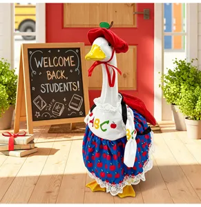 Back-to-school porch goose outfit set with apple beret and student dress for 23-inch goose.