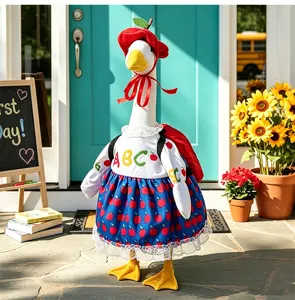 Back to school goose outfit set with red beret ABC shirt and apple skirt for 23 inch plush duck