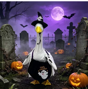 Halloween goose costume set with witch hat and ghost bag for lawn yard and outdoor decor