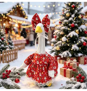 Conjunto de disfraz de ganso navideño con vestido rojo de Papá Noel y gran lazo de 23 pulg