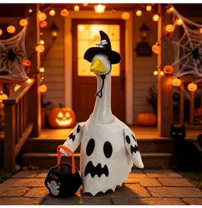 Halloween spook gans standbeeld met heksenhoed tuindecoratie eng buiten rekwisiet