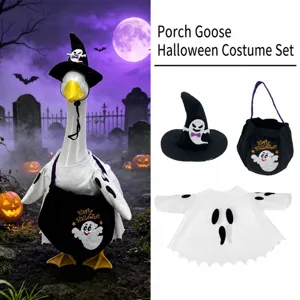Halloween Garden Goose Costume Ghost Outfit Set With Wizard Hat Bag Porch Yard Lawn Outdoor Decoration Black White Polyester
