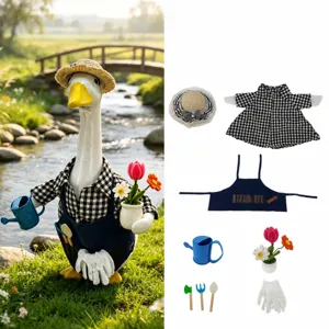 Disfraz de Ganso de Porche Traje de Jardinería Camisa a Cuadros Sombrero de Paja para Decoración de Ganso
