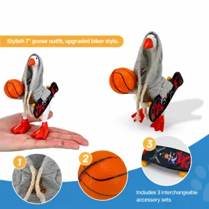 7-inch desktop sassy goose toy with streetwear hoodie basketball and skateboard, funny office decor.