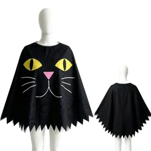 Halloween Black Cat Cape Cloak Unisex Cartoon Spooky Jagged Edge Embroidered Costume Props Party Dress Up Outerwear For Masquerade