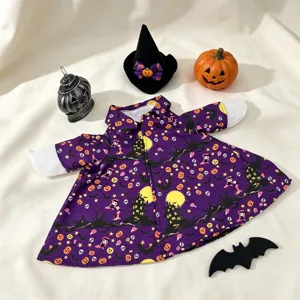 Halloween witch costume set for 23 inch porch goose, festive purple dress and hat.
