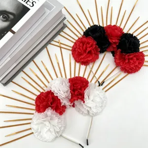 Halloween sunburst flower headband Mexican Day of the Dead party floral hair hoops decor