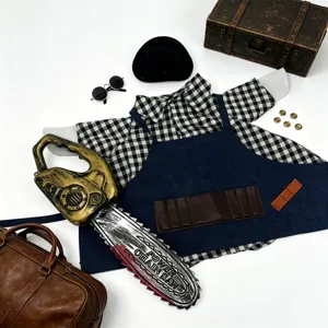 Conjunto de disfraz de leñador para estatua de ganso de porche con camisa de cuadros y accesorios.