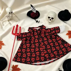 Halloween Porch Goose Outfit Set Red Black Skull Print Costume Festival Party Decor