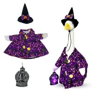 Halloween Porch Goose Costume Set Witch Hat Purple Dress Pumpkin Lantern Outdoor Yard Decor